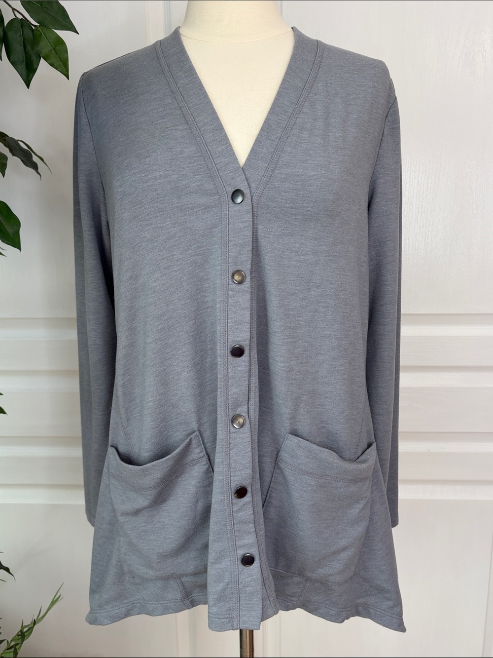 LOGO Lounge French Terry Snap Front Cardigan ~ Stormy Grey